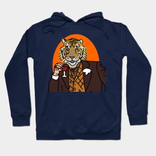 Animals Portrait Tiger In Suit Drinking Wine Hoodie